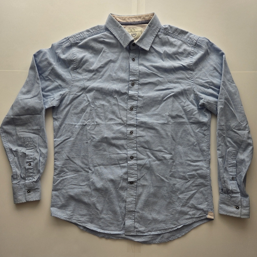 Report Collection Linen Blue Button Down Shirt Men's Large UGC